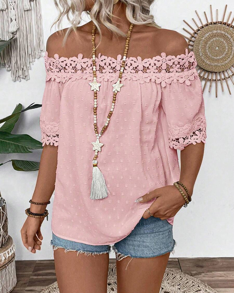 Blouse Une-épaule Dentelle Fleur 3D
