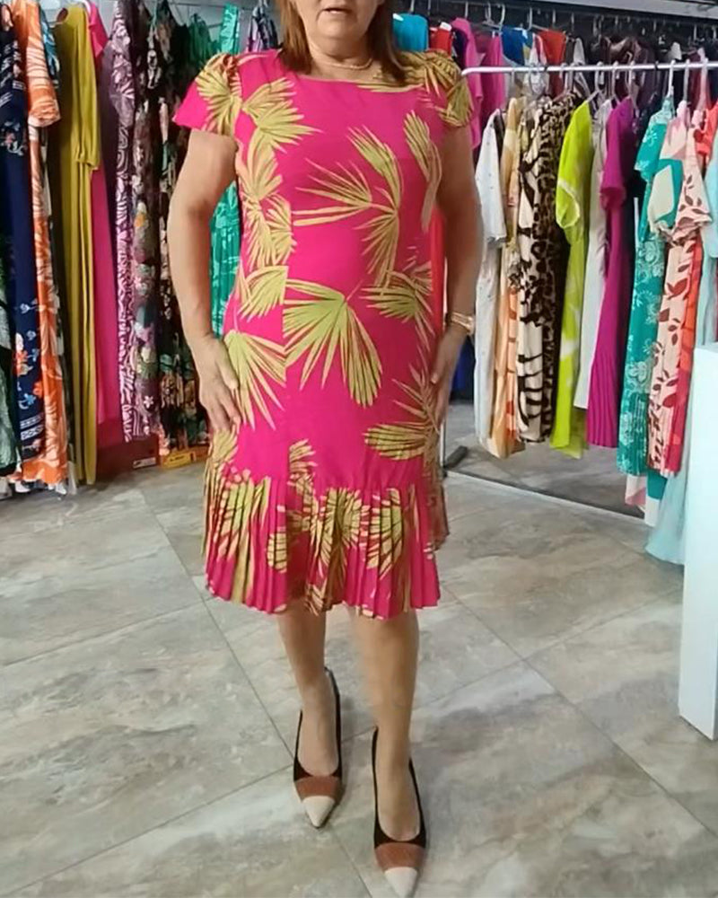 Robe décontractée plissée à manches courtes