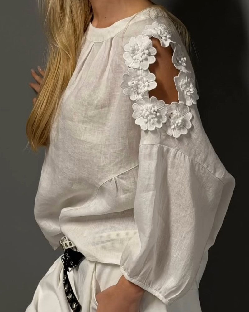 Chemisiers Col Rond Découpe Off-Shoulder 3D Floral