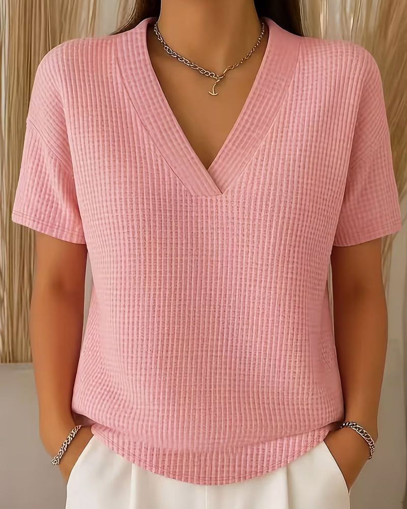 Tee-Shirt Col V Uni Polyvalent Manches Courtes