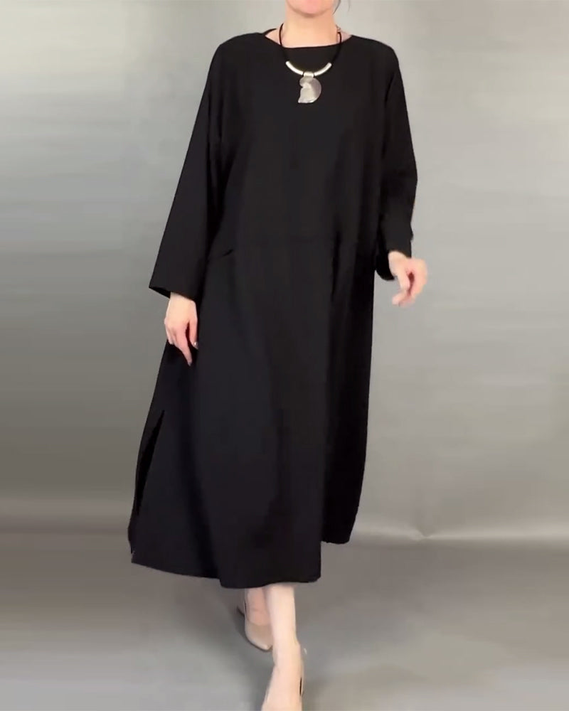 Robe Ample Grande Taille Unie Avec Boutons