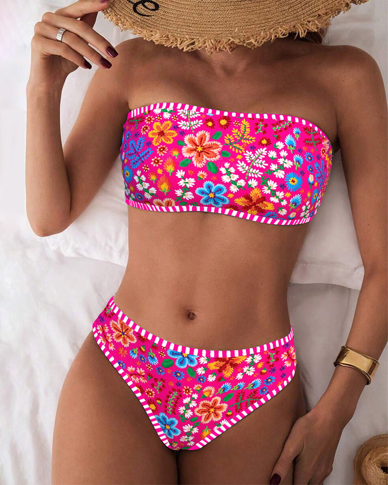 Bikini Bandeau Taille Basse Imprimé