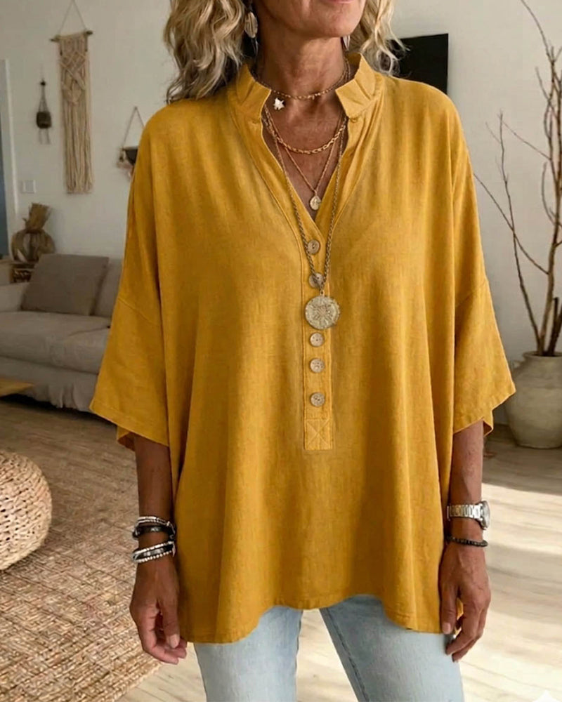 Blouse Unie Col V Manche Chauve-Souris