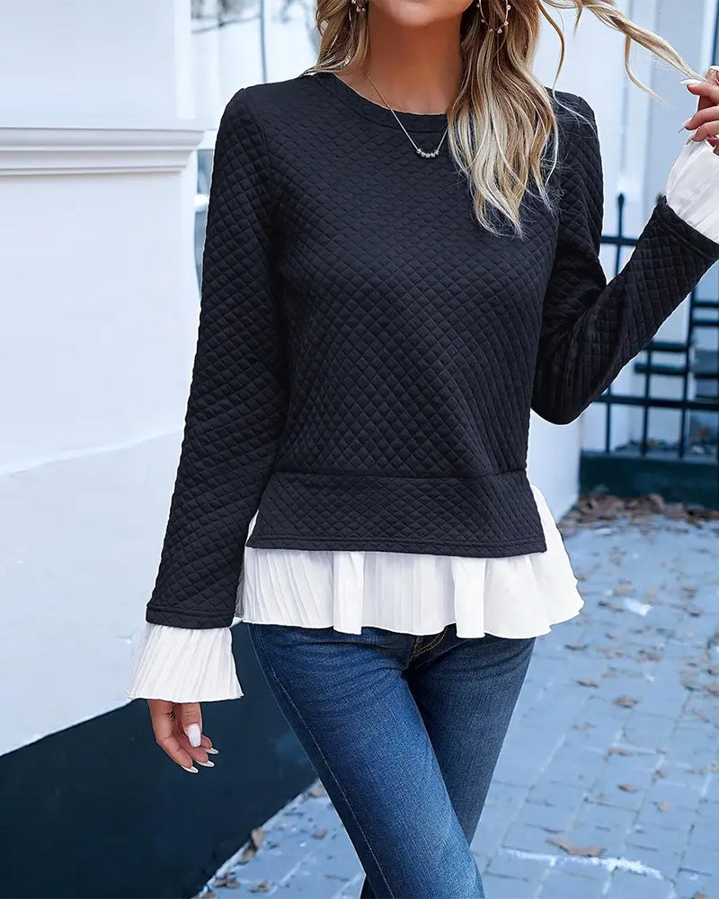 Haut Dentelle Contraste Col Rond