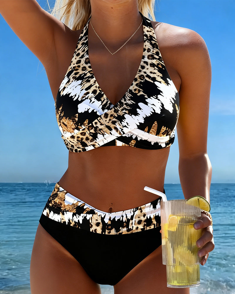 Bikinis Léopard Halter Croix