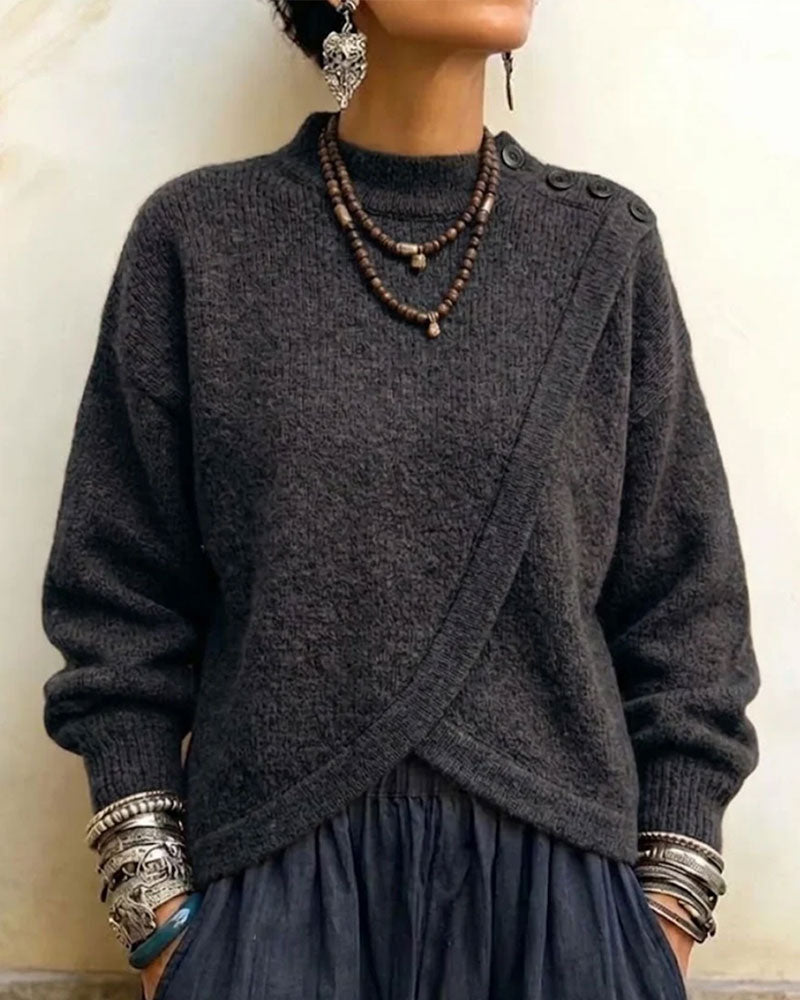 Pull Col Roulé Croisé Boutonné
