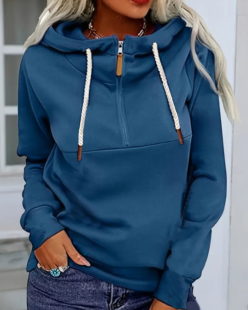 Sweat À Capuche Style Col Roulé Demi-Zippé