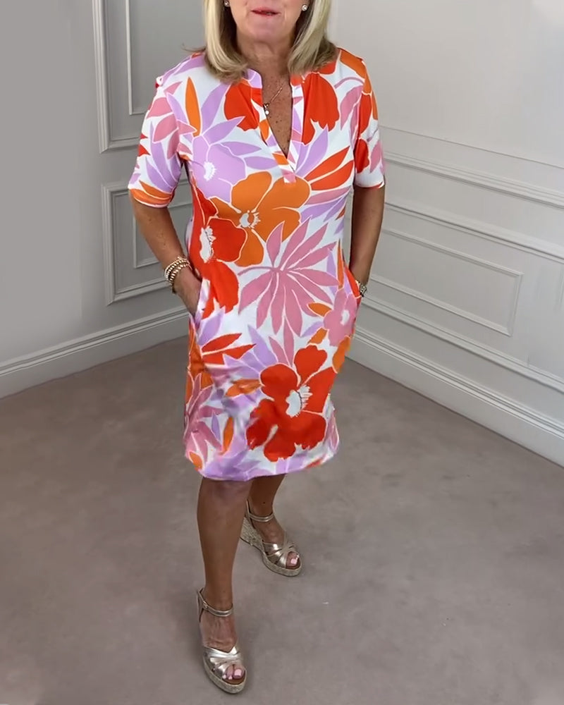 Robe imprimée coupe svelte à manches courtes