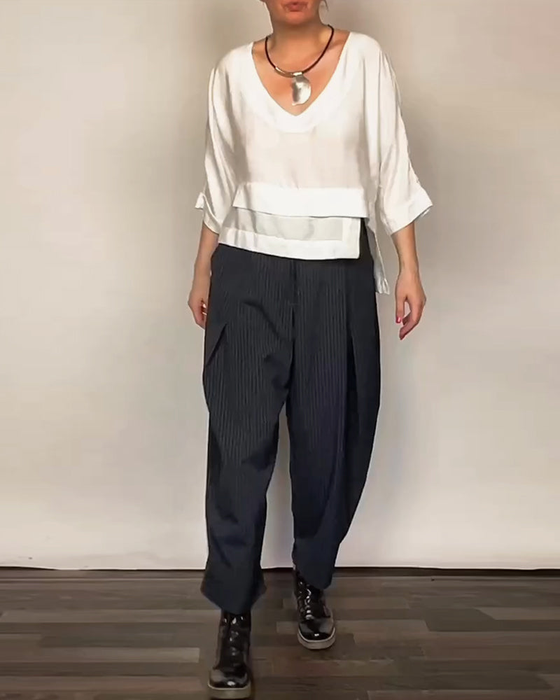 Pantalons Casuals Avec Des Rayures Rétro