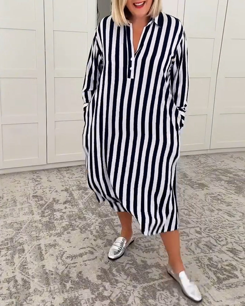 Robe Col Rayée Poche