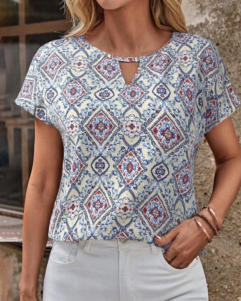 Blouse Manches Courtes Imprimée Ample