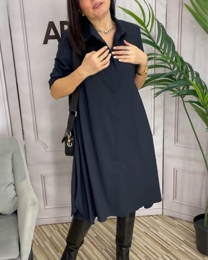 Robe décontractée à revers de couleur unie