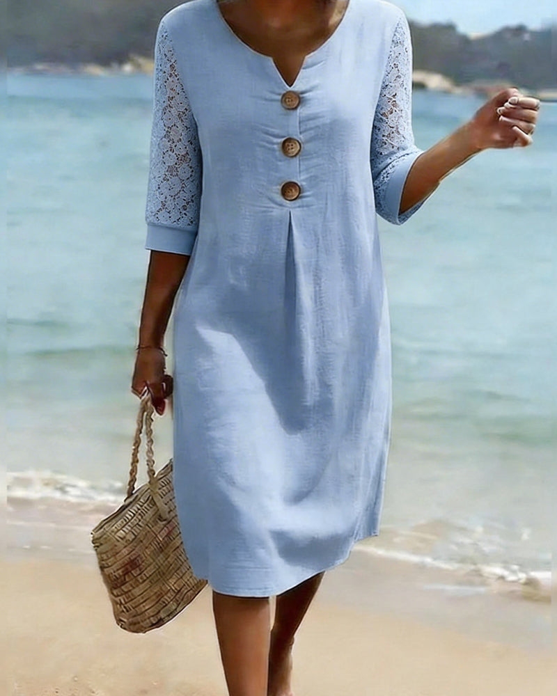 Robe À Manches Courtes Avec Empiècements En Dentelle