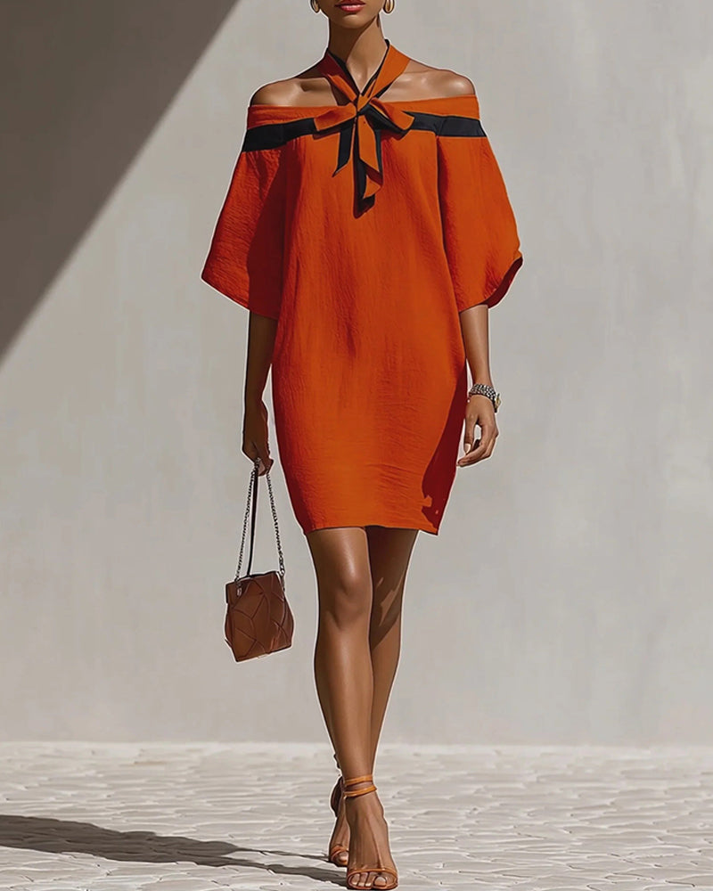 Robe Hors Épaule Manches Mi-Longues Droite