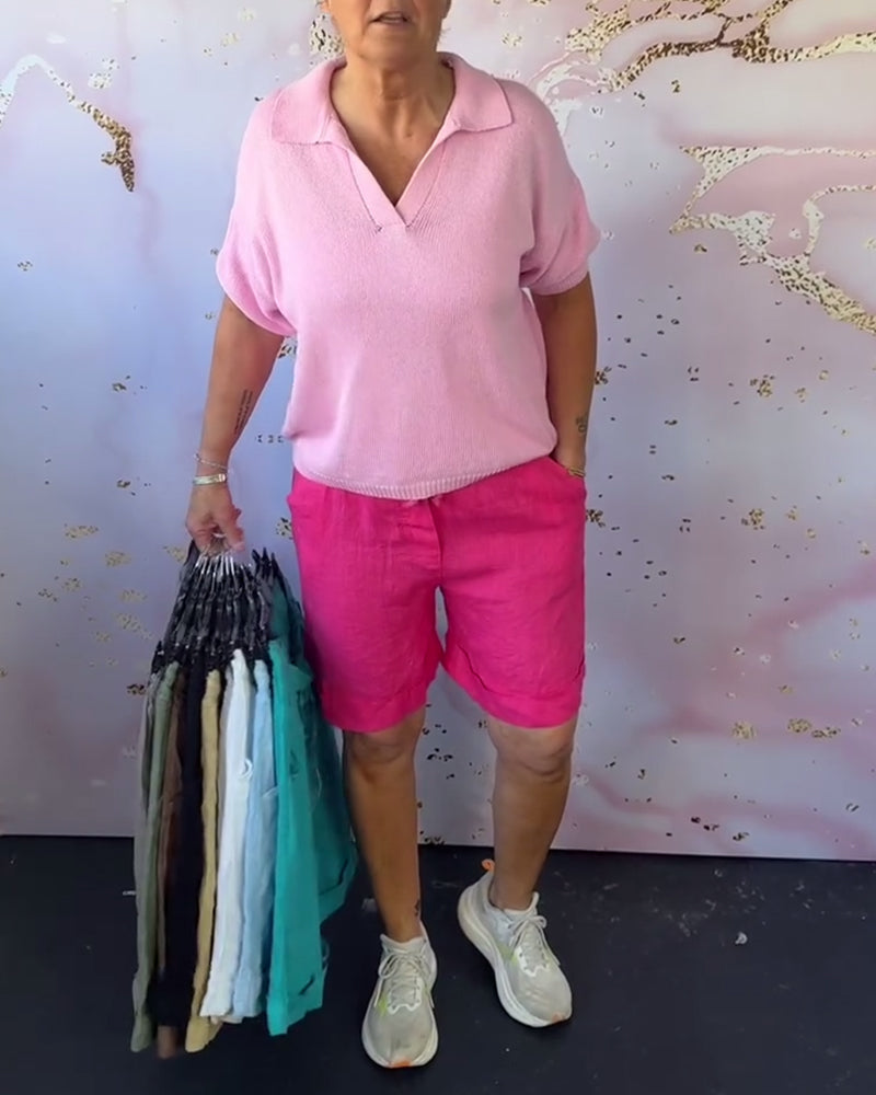 Short Uni Coton Et Lin Décontracté