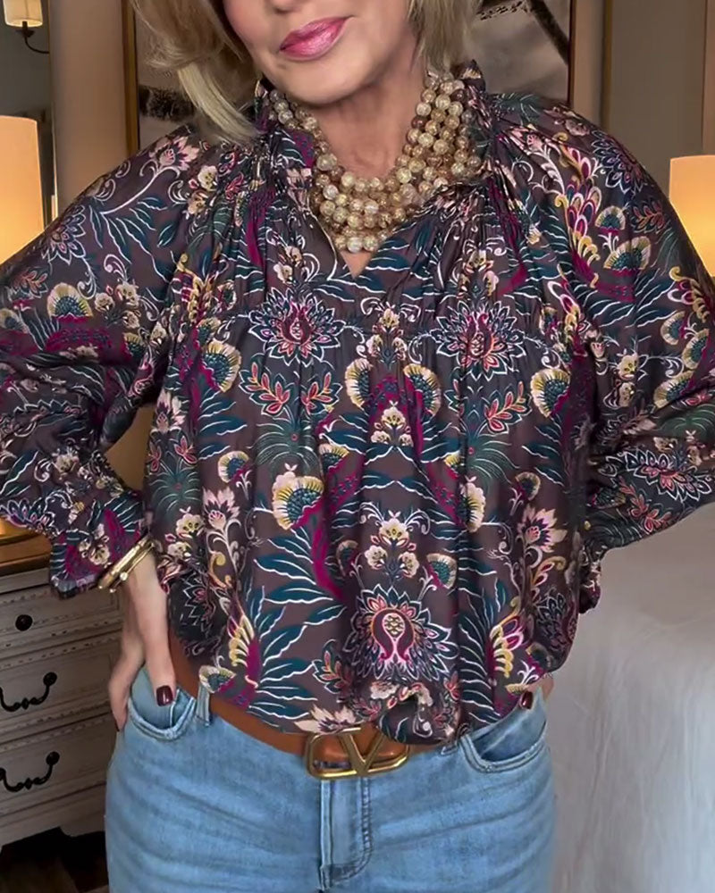 Blouse Vintage Col En V Manche À Volants