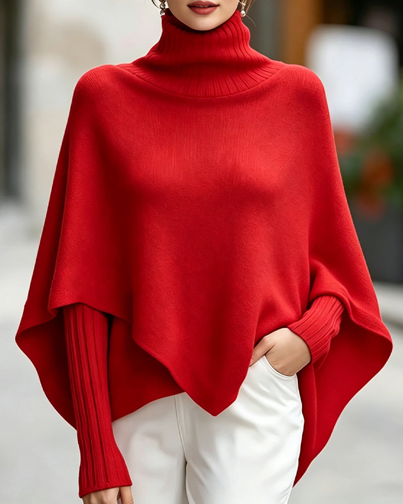 Pullover Col Haut Asymétrique Style Poncho
