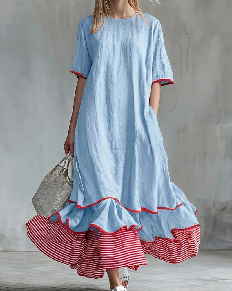 Robe Bloc Couleur Rayon Volanté Maxi