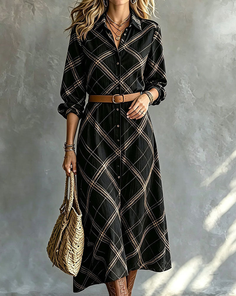 Robe Revers Bouton Ourlet A