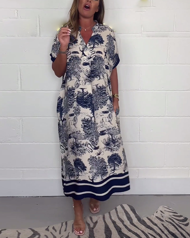 Robe à poche col V imprimé animal