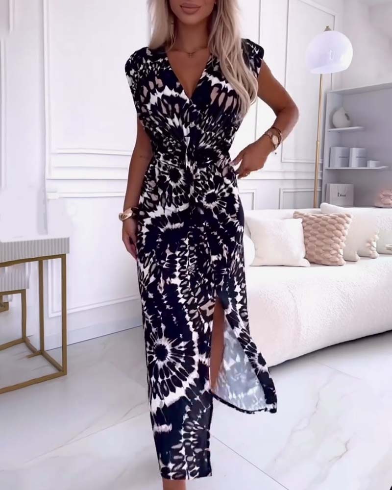 Robe Élégante Sans Manches À Col V Avec Fente