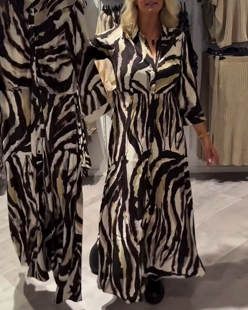 Robe Tendance À Manches Longues Et Imprimé Rétro