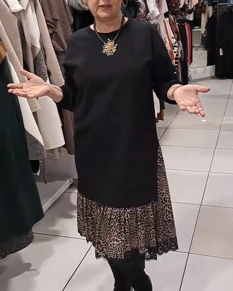 Robe Coupe Ample Grande Taille Imprimé Léopard Inséré