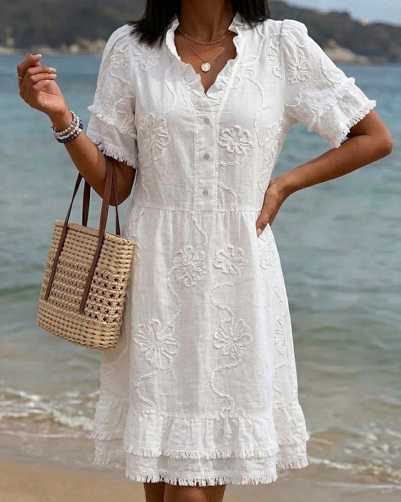 Robe Col Monté Demi Patte Frange