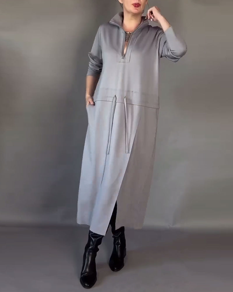 Robe Tendance à Col Demi-Zippé