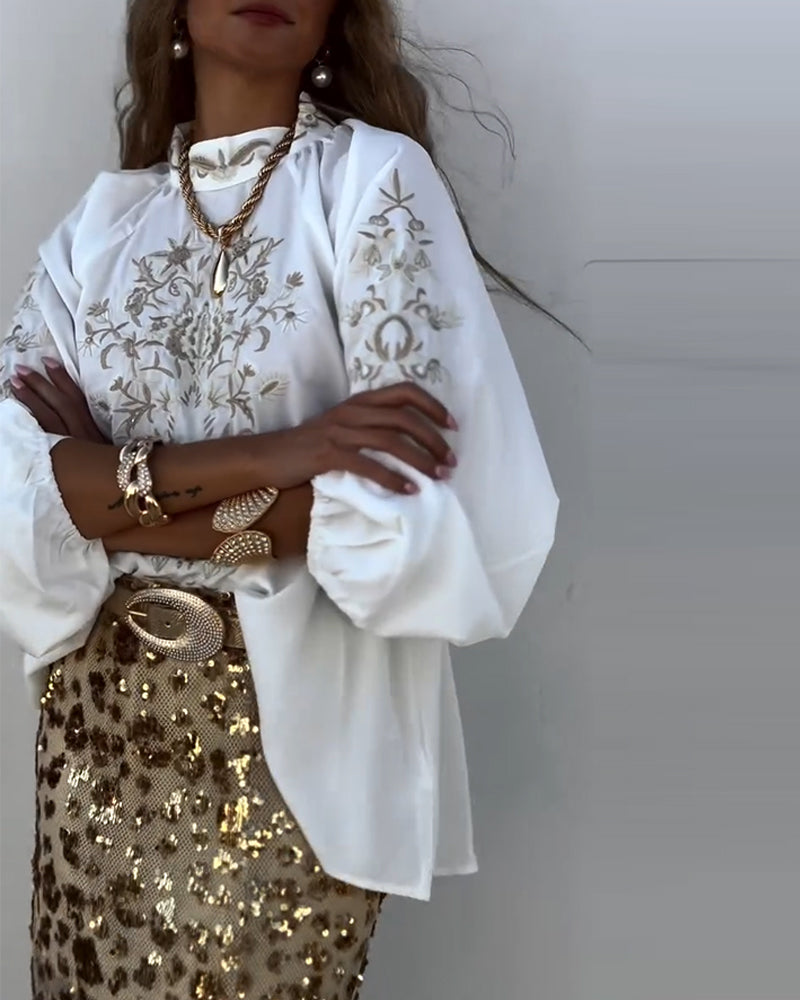Blouse Pull Imprimé Manches Bouffantes