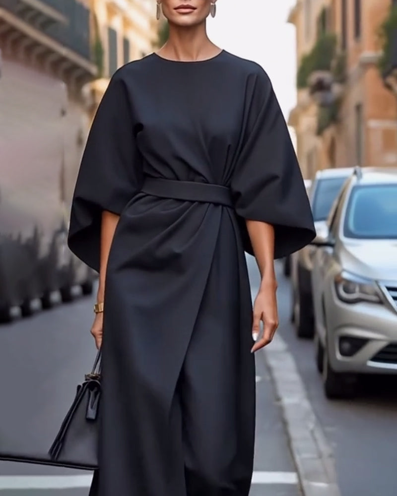Robe Avec Manches Lanternes Élégantes Et Ceinture
