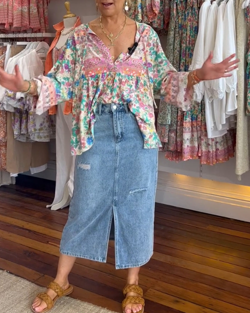 Blouse décontractée à imprimé floral coloré