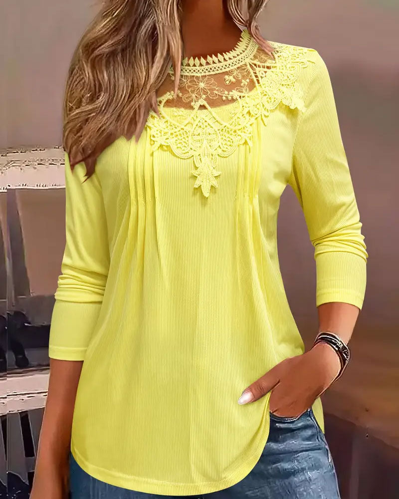 Haut En Dentelle À Manches Longues, Coupe Ample