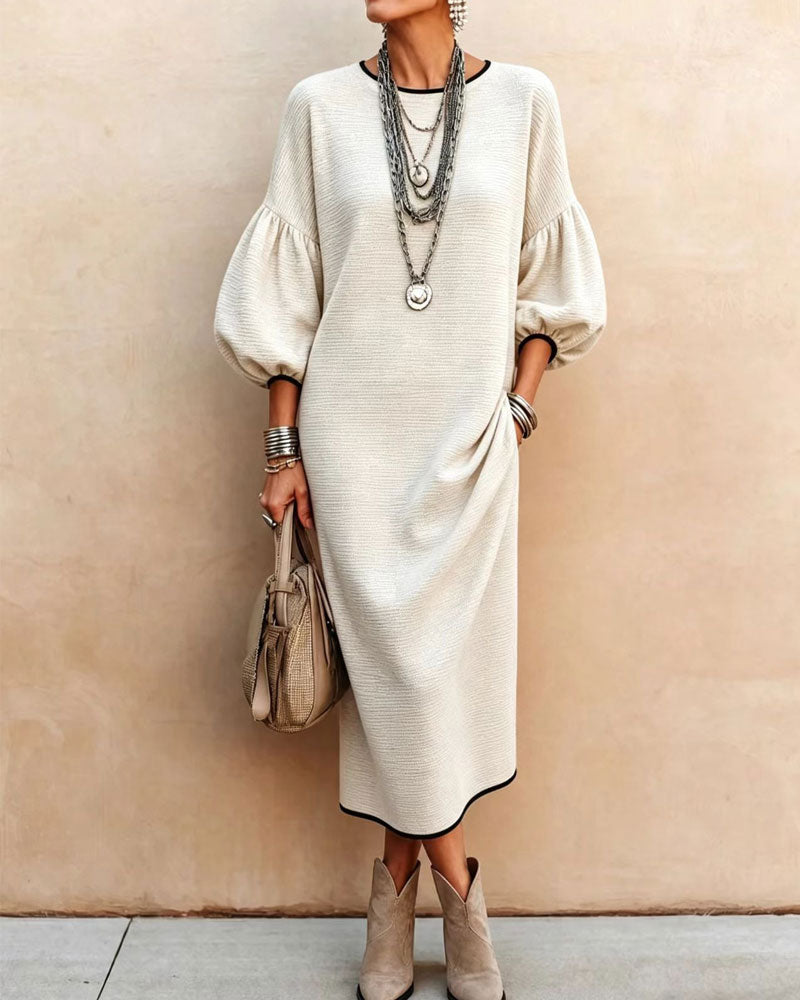 Robe Bloc De Couleur Manche Bouffante