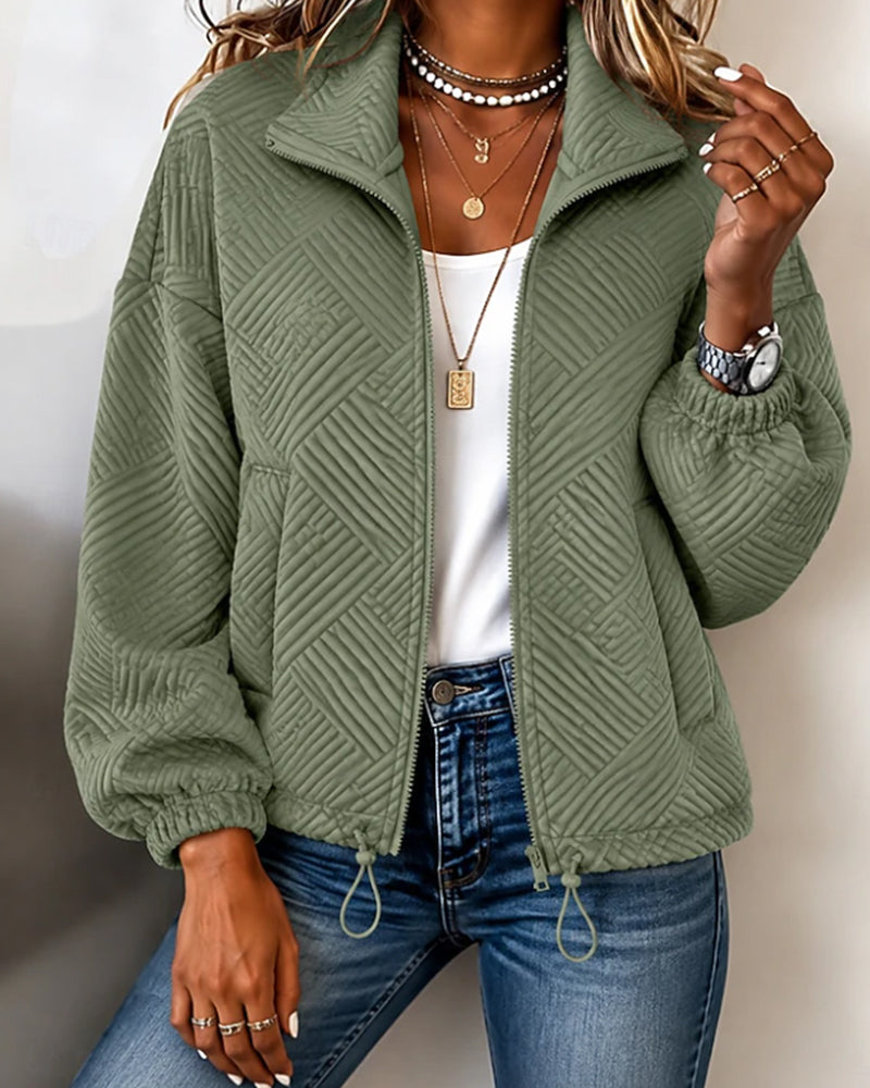 Manteau Col Montant Fermeture Éclair Court