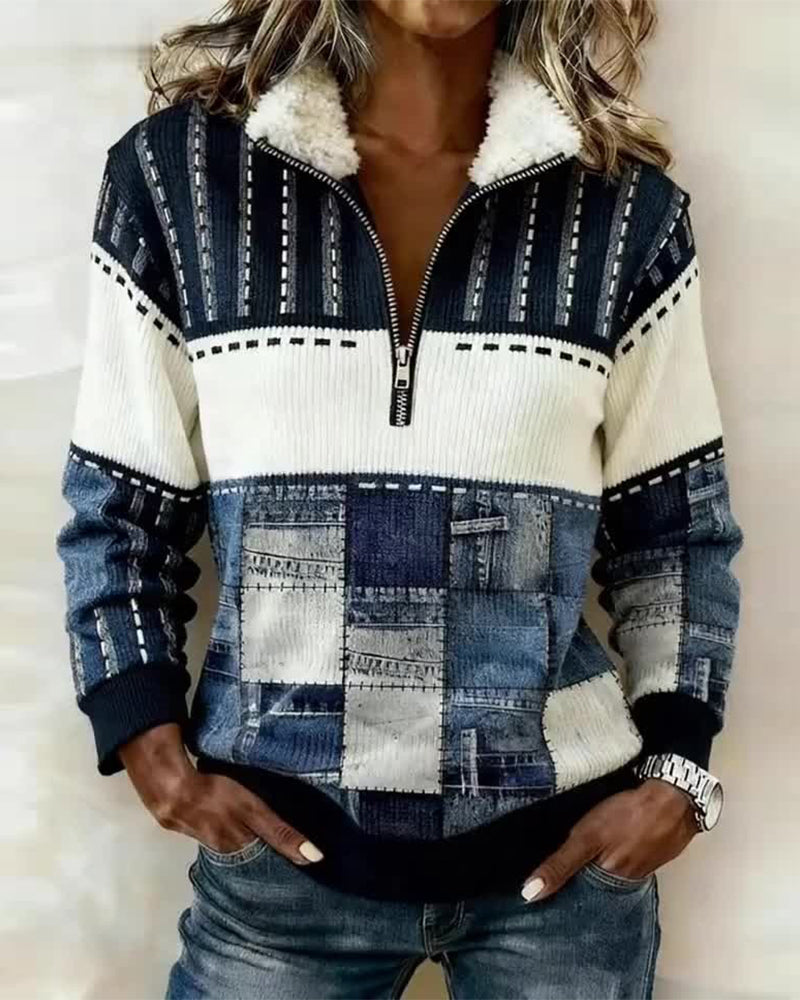 Sweat Vintage À Col Avec Demi-Fermeture Éclair