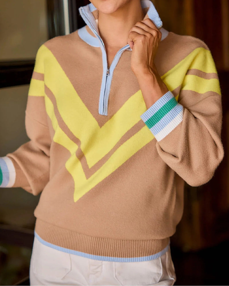 Pull Col Demi-Zippé Couleur Contrastée