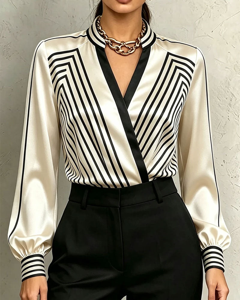 Blouse Rayée Tendance Manche Longue
