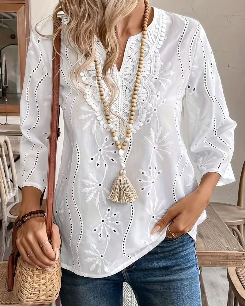 Blouse Décontractée Uni Col-V