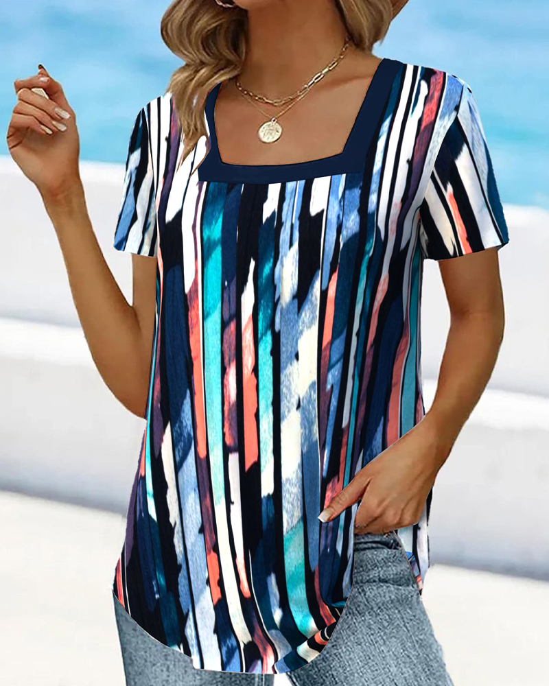 T-shirt Manches Courtes Col Large Imprimé