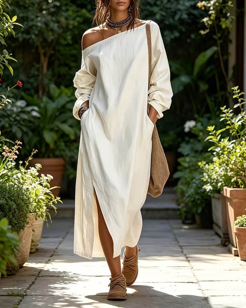 Robe Décontractée Une Épaule Avec Fente