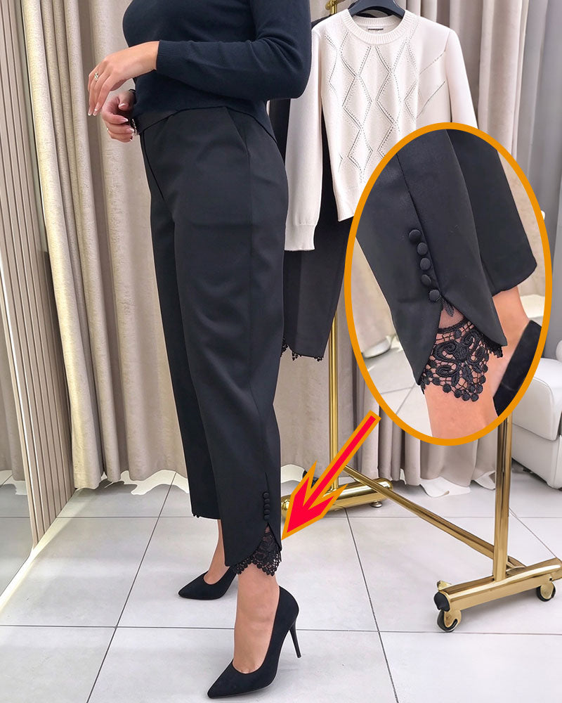 Pantalon Taille Haute Dentelle Patchwork Court