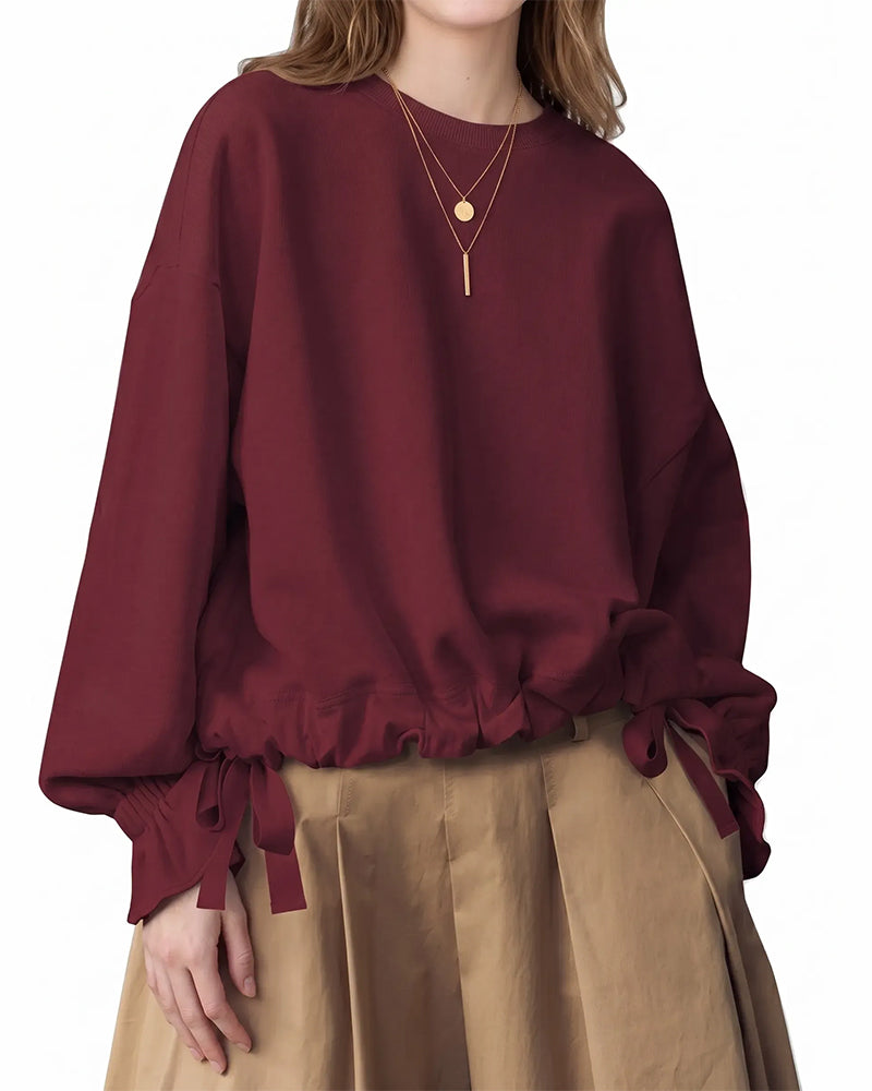 Sweatshirt Col-Rond Volant Attacher Élastique