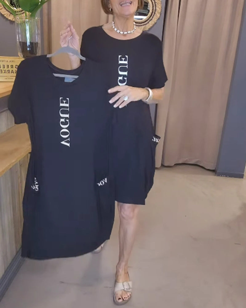 Robe Casual À Manches Courtes Lâche Imprimé Lettre
