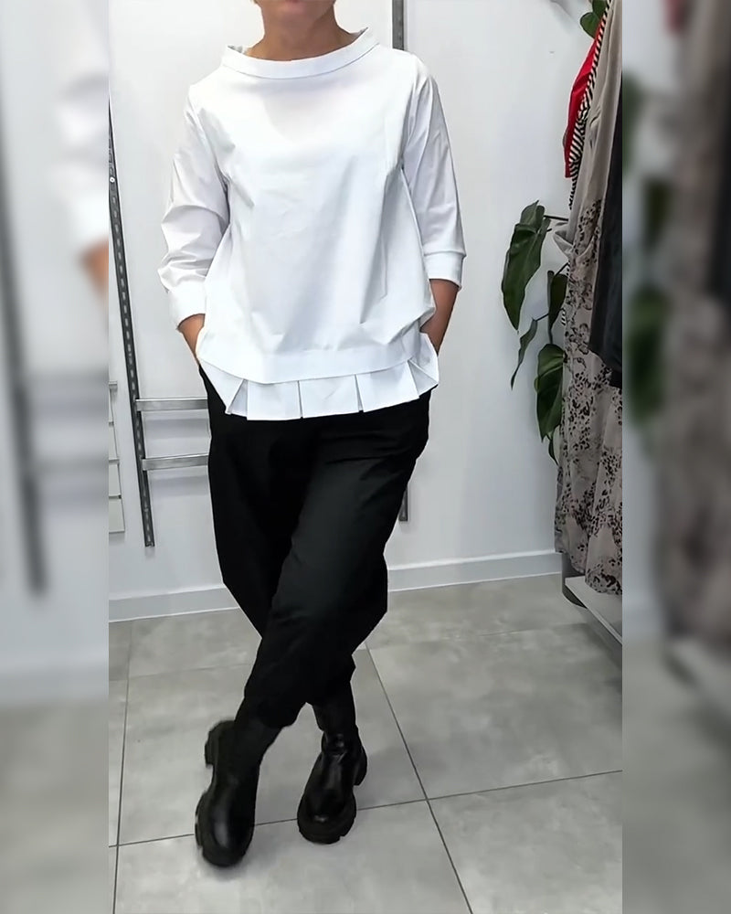 100% Coton louse Col Large Couleur Unie Décontracté