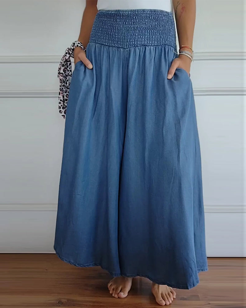 Pantalon à taille élastiquée et jambes larges