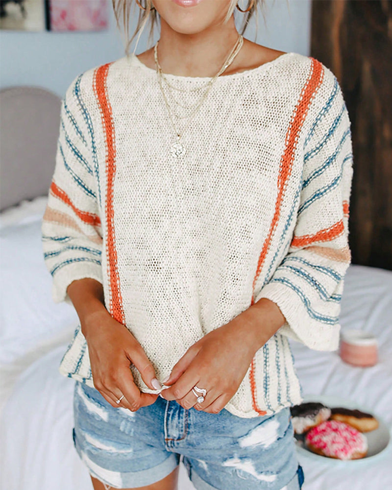 Pull Oversize Rayé en Contraste