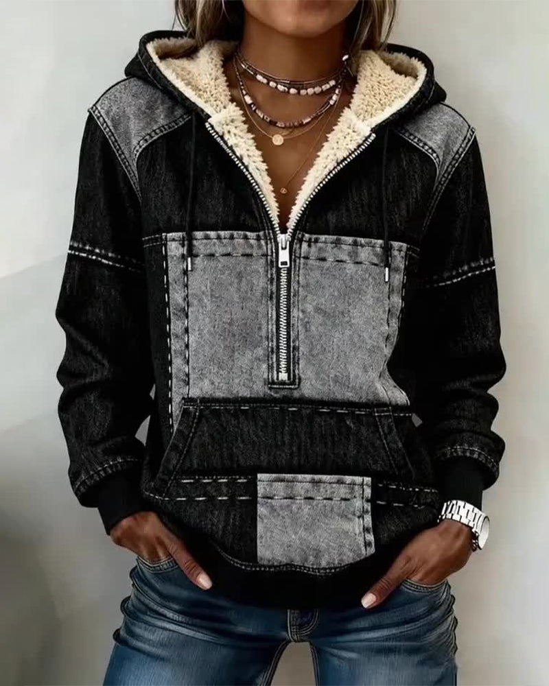 Sweat À Capuche Rétro Couleur Bloc Polaire