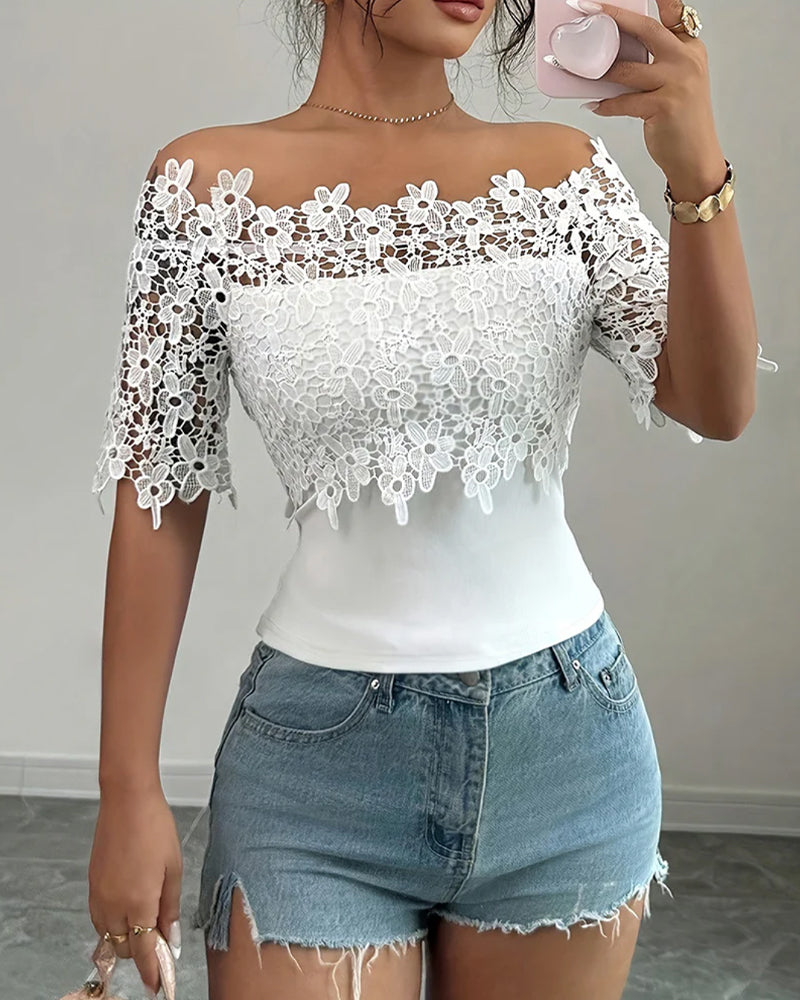 Blouse Hors Épaule Fleurie Dentelle Haut
