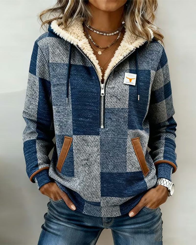 Sweat À Capuche Stylé Colorblock Avec Demi-Zip